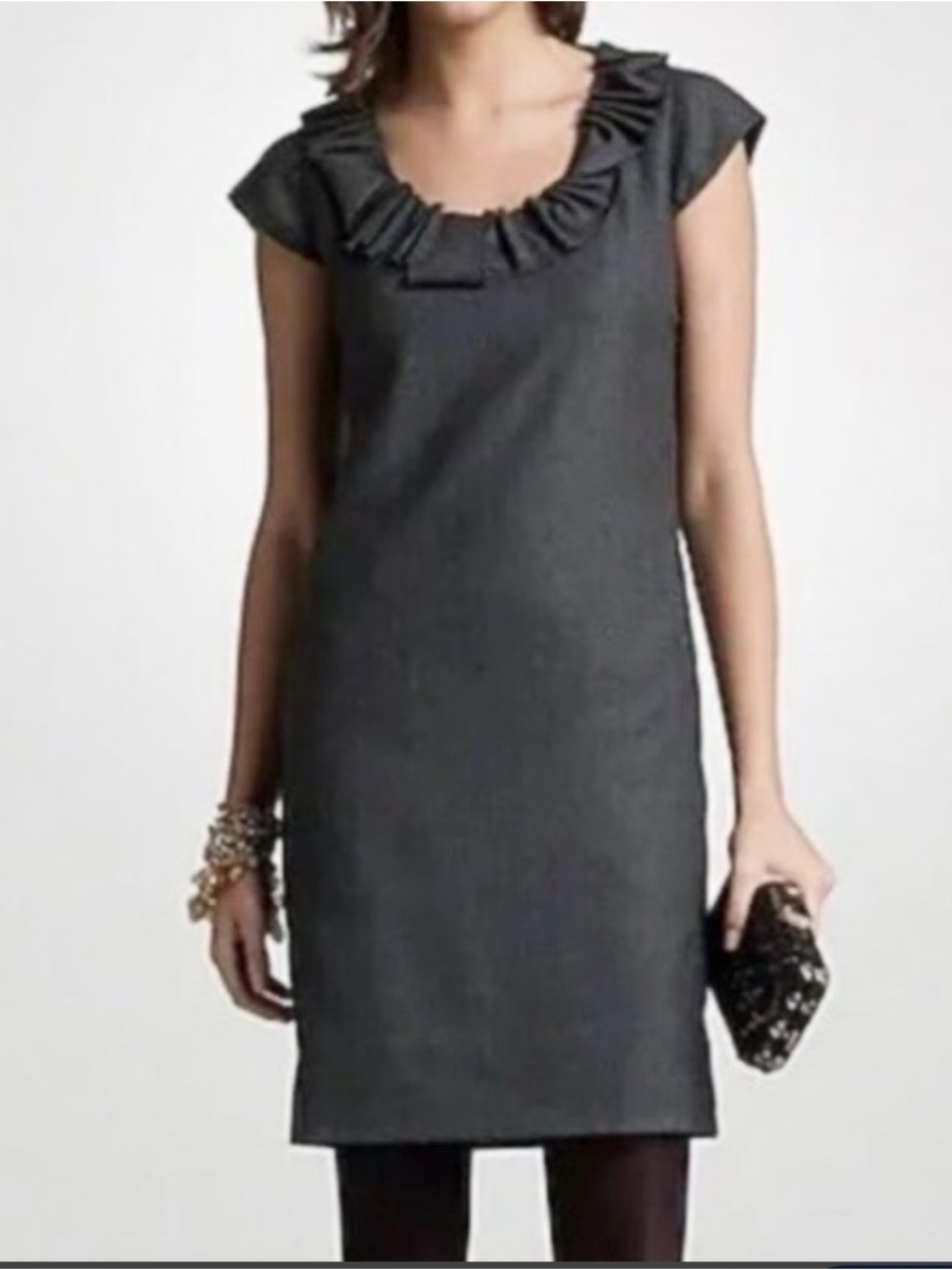 J. Crew Gray Wool Blend Shift Dress Size 4 NWT Pleated Neckline Office Chic